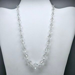 Art Deco Necklace 15" Clear Faceted Beads Vintage Graduated Clear Crystal